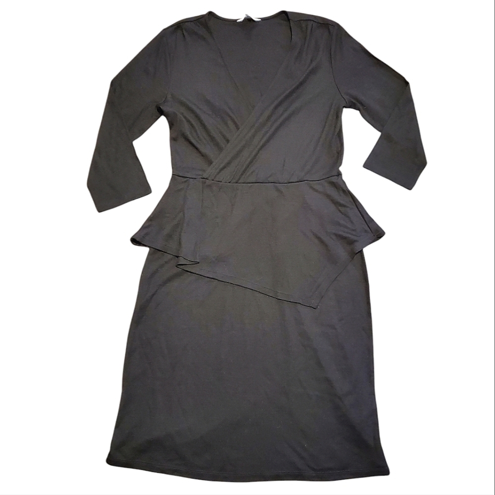 Garnet Hill Dress Whimsigoth Pin-Up Faux Wrap Soft Midi 100% Wool Peplum Large - Picture 2 of 12